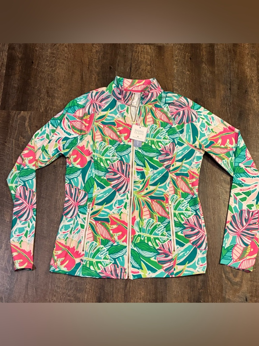 NWT Sigrid Olsen Golf & Tennis Tropical Quarter-Zip Pullover Women’s Large
